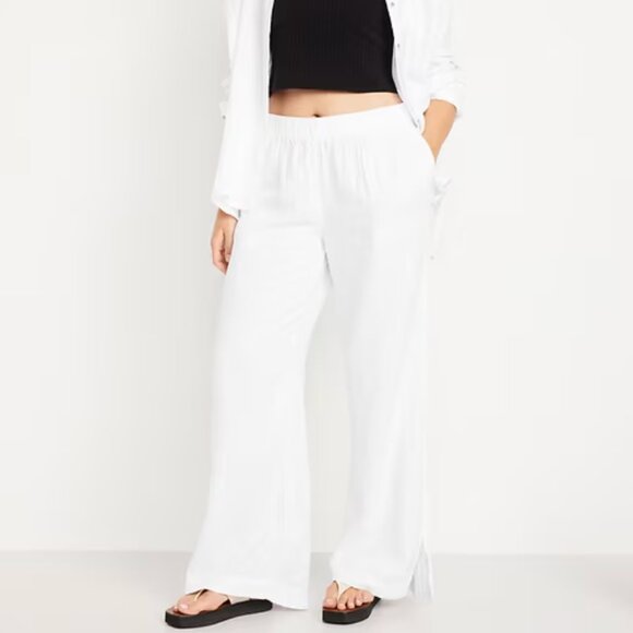 High-Waisted Crinkle Gauze Super Wide-Leg Pants - Picture 1 of 4